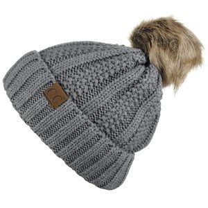 Solid Ribbed Beanie with Pom